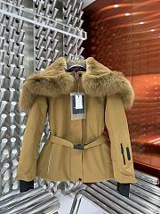 Moncler Cupidone Hooded Shearling Short Down Jacket Brown - 1