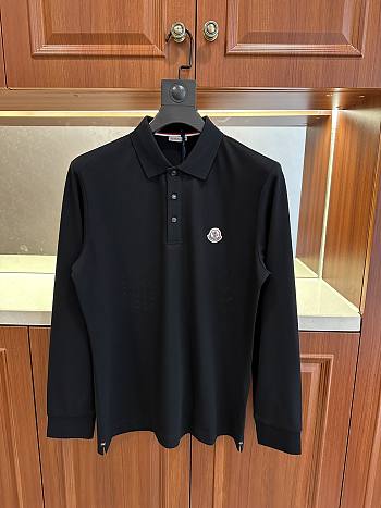 Moncler Long Sleeve Polo Shirt in Navy Black