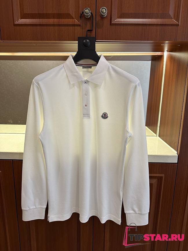 Moncler Long Sleeve Polo Shirt in White - 1