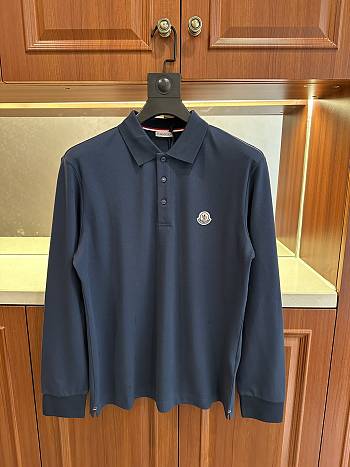 Moncler Long Sleeve Polo Shirt in Navy Blue