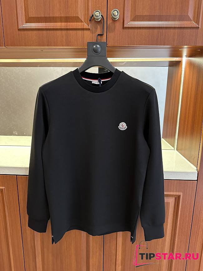 Moncler Logo Patch Cotton Sweatshirt Black - 1