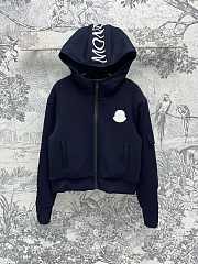 Moncler Maglia Logo Appliqued Cotton Hooded Dark Blue - 1