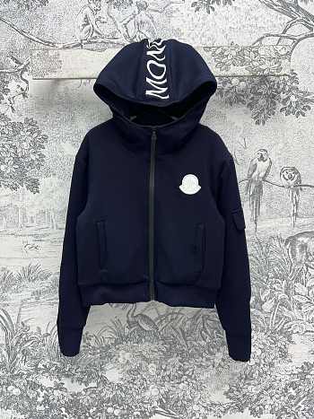 Moncler Maglia Logo Appliqued Cotton Hooded Dark Blue