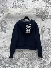 Moncler Maglia Logo Appliqued Cotton Hooded Dark Blue - 5