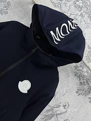 Moncler Maglia Logo Appliqued Cotton Hooded Dark Blue - 4