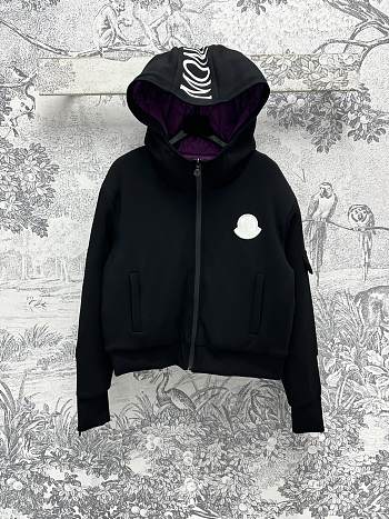 Moncler Maglia Logo Appliqued Cotton Hooded Black