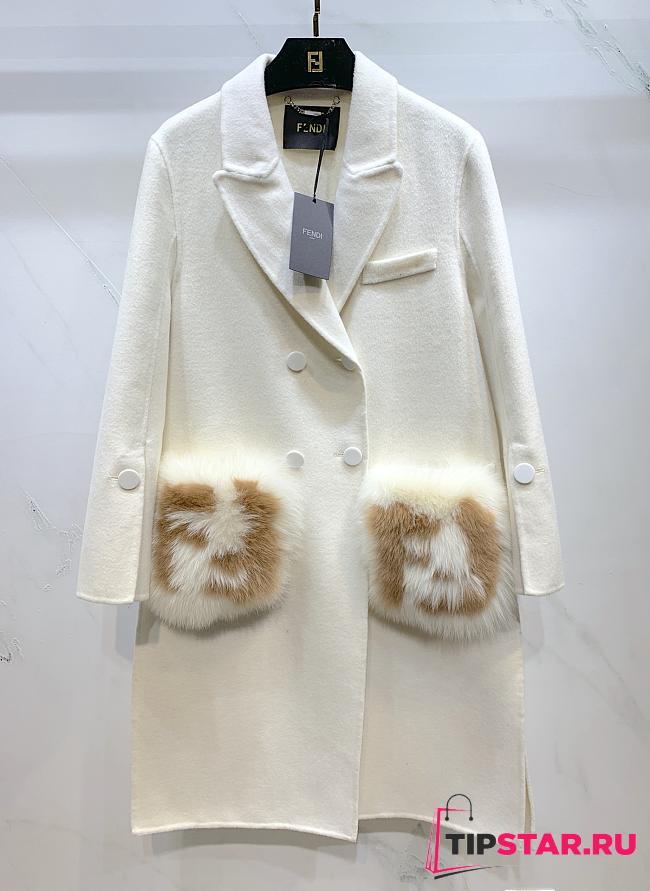 Fendi Coat With Fur Pockets In White - 1