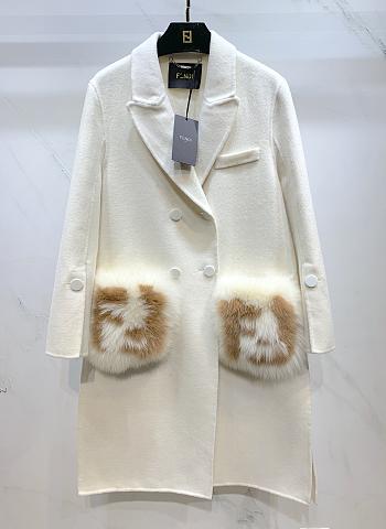 Fendi Coat With Fur Pockets In White