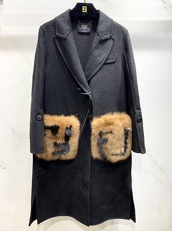 Fendi Coat With Fur Pockets In Black