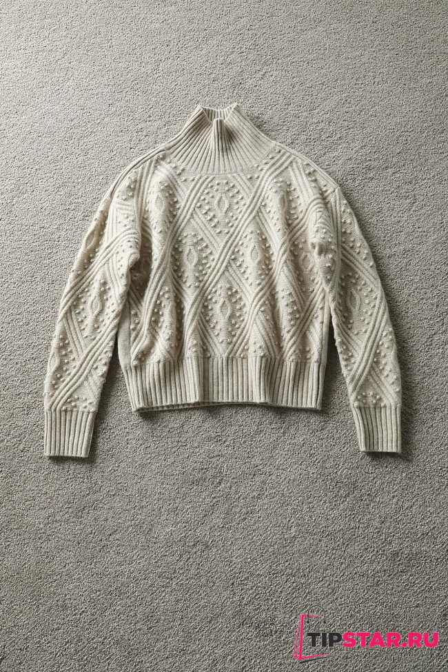 Max Mara Studio Certo Crewneck Pointelle Cable-Knit Sweater White - 1