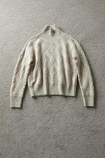 Max Mara Studio Certo Crewneck Pointelle Cable-Knit Sweater White