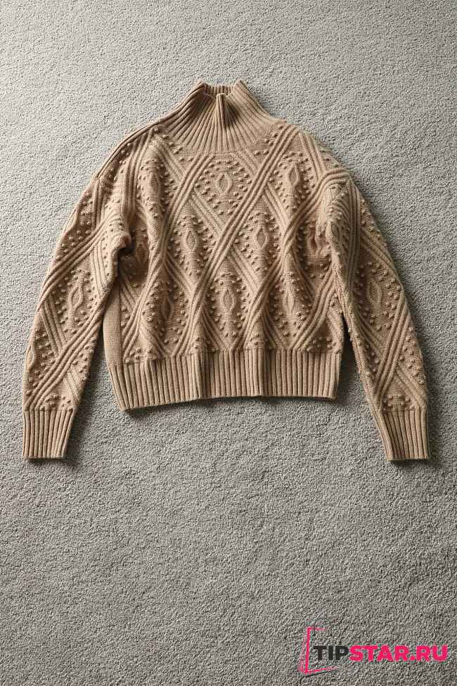 Max Mara Studio Certo Crewneck Pointelle Cable-Knit Sweater Beige - 1