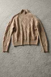 Max Mara Studio Certo Crewneck Pointelle Cable-Knit Sweater Beige - 1