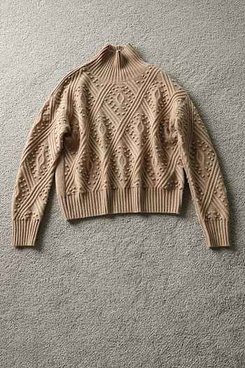 Max Mara Studio Certo Crewneck Pointelle Cable-Knit Sweater Beige