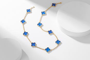 Van Cleef & Arpels Alhumbra Vintage Necklace Gold Tone In Blue