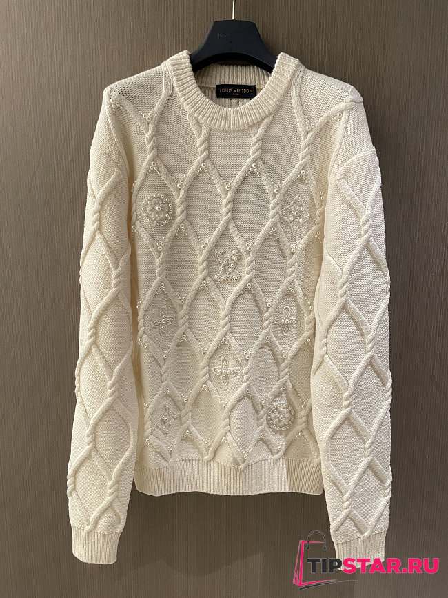 Louis Vuitton Embellished Cable Knit Wool Blend Pullover - 1