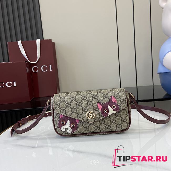 Gucci GG mini shoulder bag with cat detail - 1