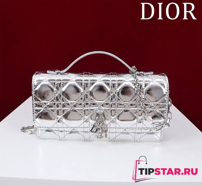 Dior My Mini Bag Iridescent Metallic Silver-Tone Cannage Lambskin - 1