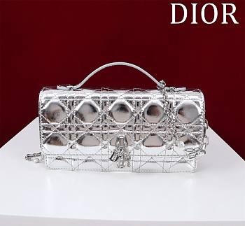 Dior My Mini Bag Iridescent Metallic Silver-Tone Cannage Lambskin