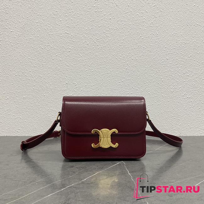 Celine Mini Triomphe Bag in shiny calfskin Burgundy - 1