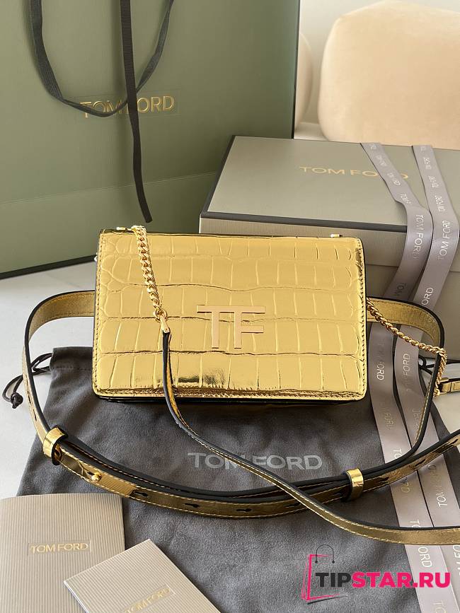 Tom Ford Embrossed Crocodile Crossbody Gold - 1