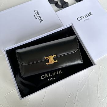 Celine Large Triomphe wallet in shiny calf leather Black