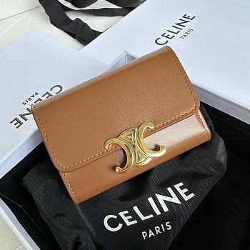 Celine COMPACT WALLET WITH COIN TRIOMPHE in Shiny calfskin Brown