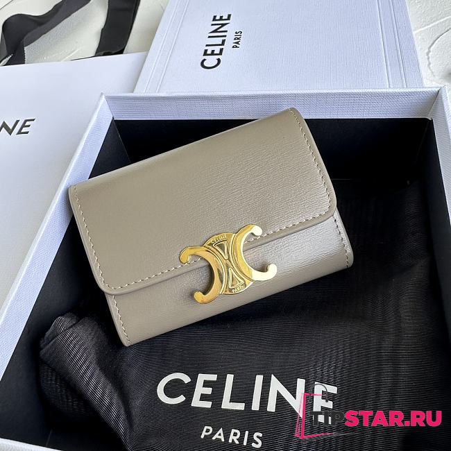 Celine COMPACT WALLET WITH COIN TRIOMPHE in Shiny calfskin Gray - 1