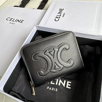 Celine TRIOMPHE COMPACT ZIPPERED WALLET IN SMOOTH CALFSKIN Black