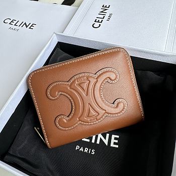 Celine TRIOMPHE COMPACT ZIPPERED WALLET IN SMOOTH CALFSKIN Toasted