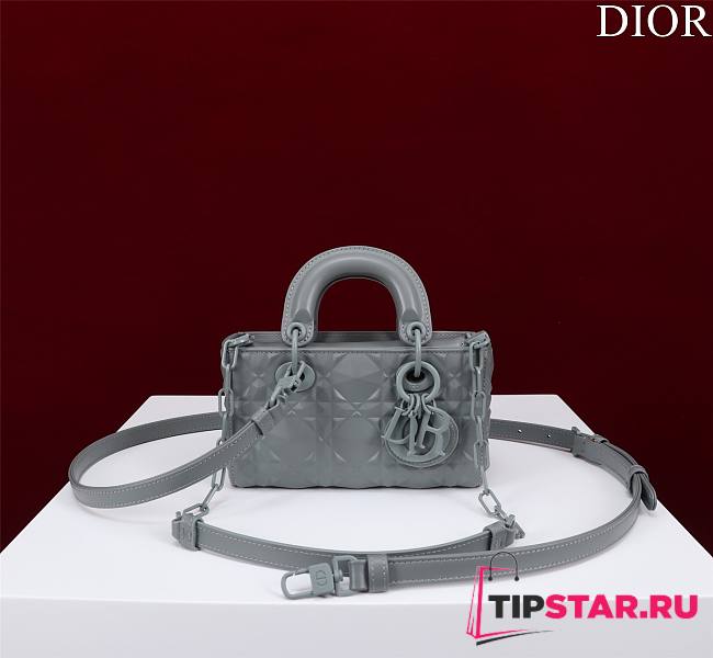 Dior Lady d-joy-micro Leather with Velvet shiny gray blue - 1