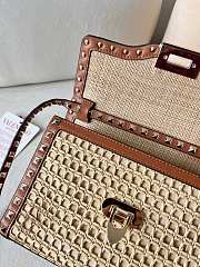 Valentino Small Rockstud Shoulder Bag in Woven Raffia - 4