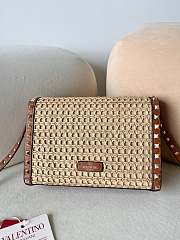 Valentino Small Rockstud Shoulder Bag in Woven Raffia - 2