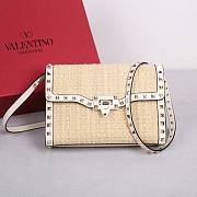 Valentino Rockstud Small Leather-Trimmed Metallic Shoulder Bag Beige - 1