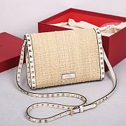 Valentino Rockstud Small Leather-Trimmed Metallic Shoulder Bag Beige - 6