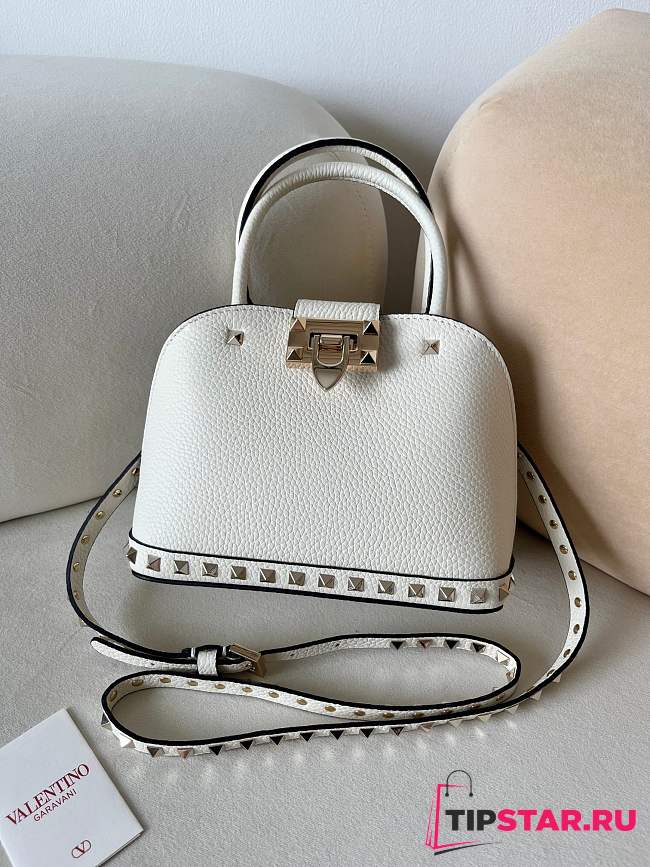 VALENTINO UNI GARAVANI ROCKSTUD SMALL HANDBAG IN GRAINY CALFSKIN WHITE - 1