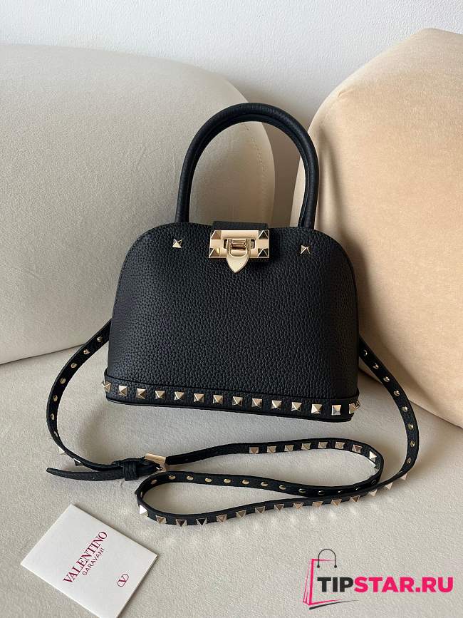 VALENTINO UNI GARAVANI ROCKSTUD SMALL HANDBAG IN GRAINY CALFSKIN BLACK - 1