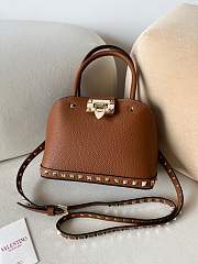 VALENTINO UNI GARAVANI ROCKSTUD SMALL HANDBAG IN GRAINY CALFSKIN BROWN - 1