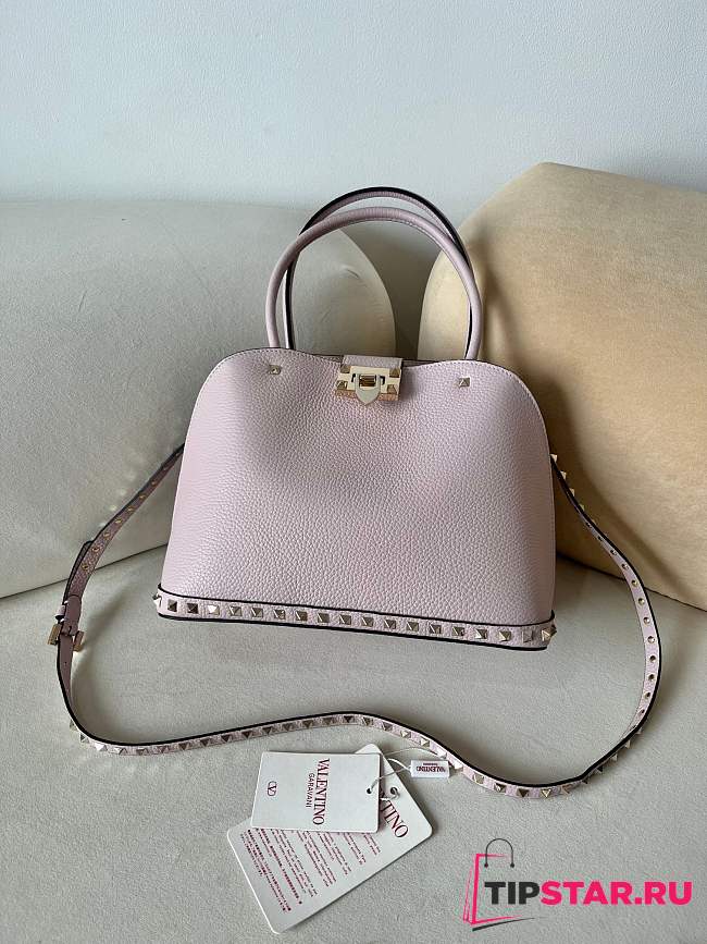 VALENTINO GARAVANI ROCKSTUD SMALL HANDBAG IN GRAINY CALFSKIN PINK - 1