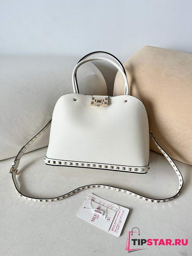 VALENTINO GARAVANI ROCKSTUD SMALL HANDBAG IN GRAINY CALFSKIN WHITE - 1