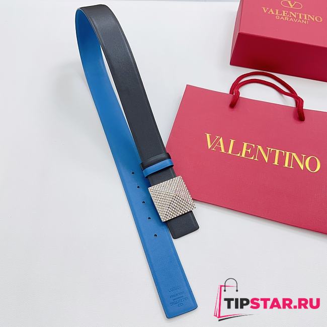 Valentino Double-sided top layer cowhide belt 4cm black/blue - 1