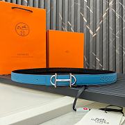 Hermes Metal buckle Double-faced belt in Swift and Epsom Blue - 1