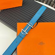 Hermes Metal buckle Double-faced belt in Swift and Epsom Blue - 5