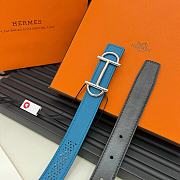 Hermes Metal buckle Double-faced belt in Swift and Epsom Blue - 4