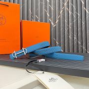 Hermes Metal buckle Double-faced belt in Swift and Epsom Blue - 2