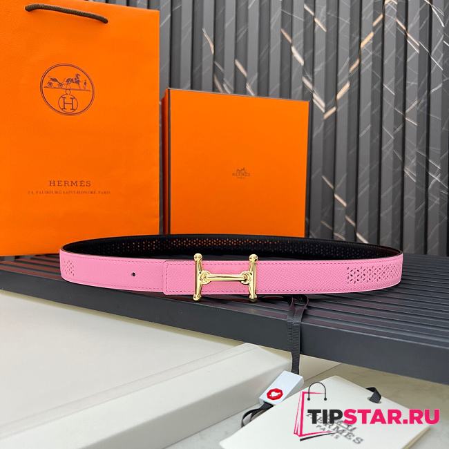 Hermes Metal buckle Double-faced belt in Swift and Epsom Pink - 1