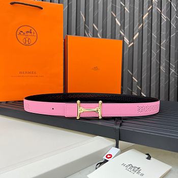 Hermes Metal buckle Double-faced belt in Swift and Epsom Pink