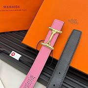 Hermes Metal buckle Double-faced belt in Swift and Epsom Pink - 3