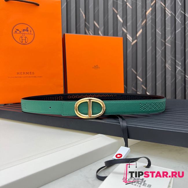 Hermes Metal buckle Double-faced belt in Swift Green - 1