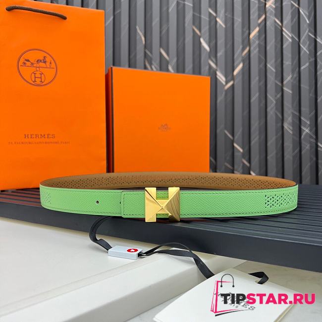 Hermes Metal buckle Double-faced belt in Swift and Epsom fluorescent green - 1